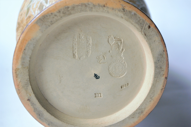 A pair of Royal Doulton Lambeth. Signed - RB [Rosina Brown] 1875-1905.