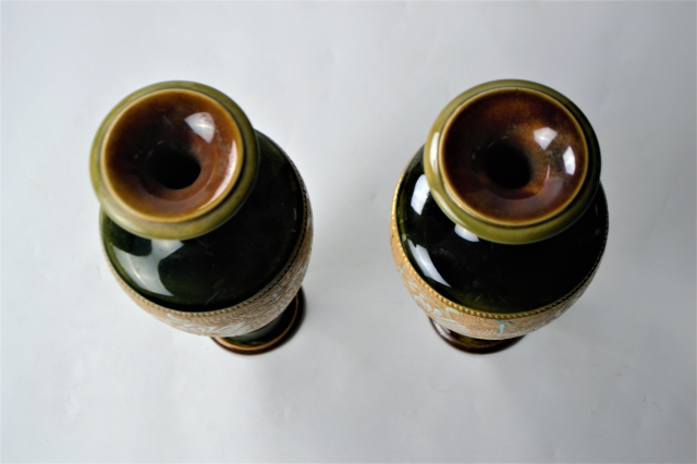 A pair of Royal Doulton Lambeth. Signed R B [Rosina Brown 1874-1903]