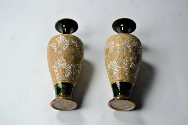 A pair of Royal Doulton Lambeth. Signed R B [Rosina Brown 1874-1903]