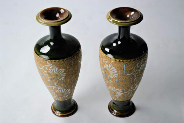 A pair of Royal Doulton Lambeth. Signed R B [Rosina Brown 1874-1903]