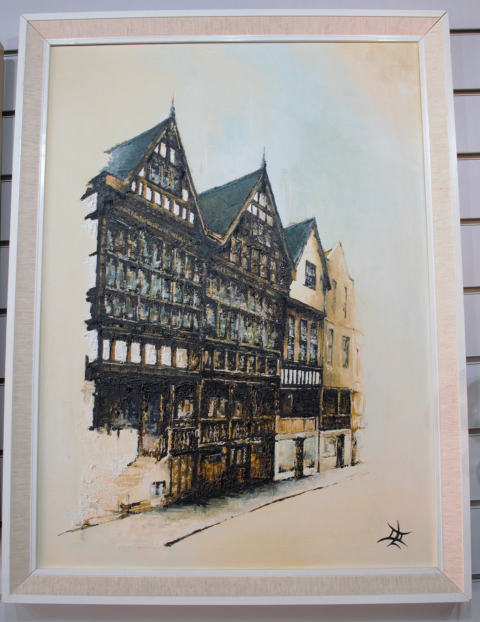 'The Bridge', Chester. Signed by David Cartwright [1944 -] Oil on Canvas.