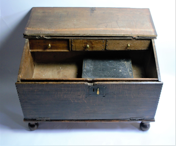 18th Century Oak Table Top Bible Box Bureau with Bible.