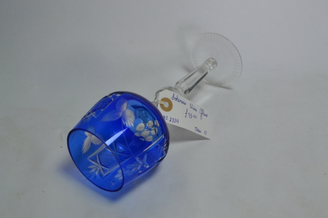 Bohemian Blue Long Stemmed Wine Glass