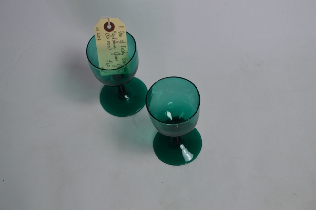 Pair of Georgian Green Wine Glasses.