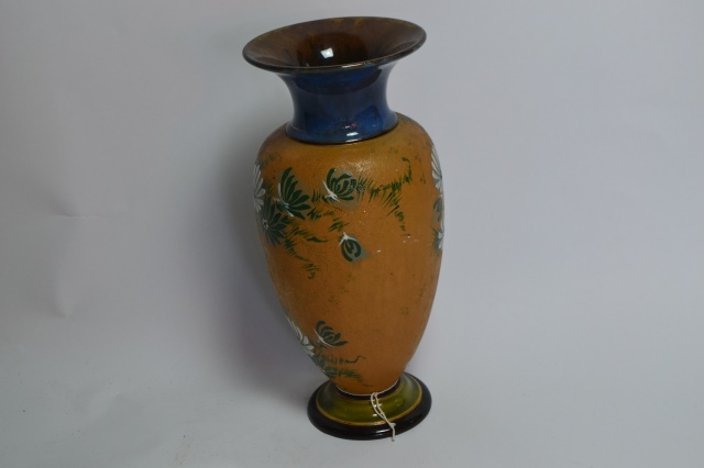 Large Slaters Patent Vase with Flower Decoration on a Sheen Ground.