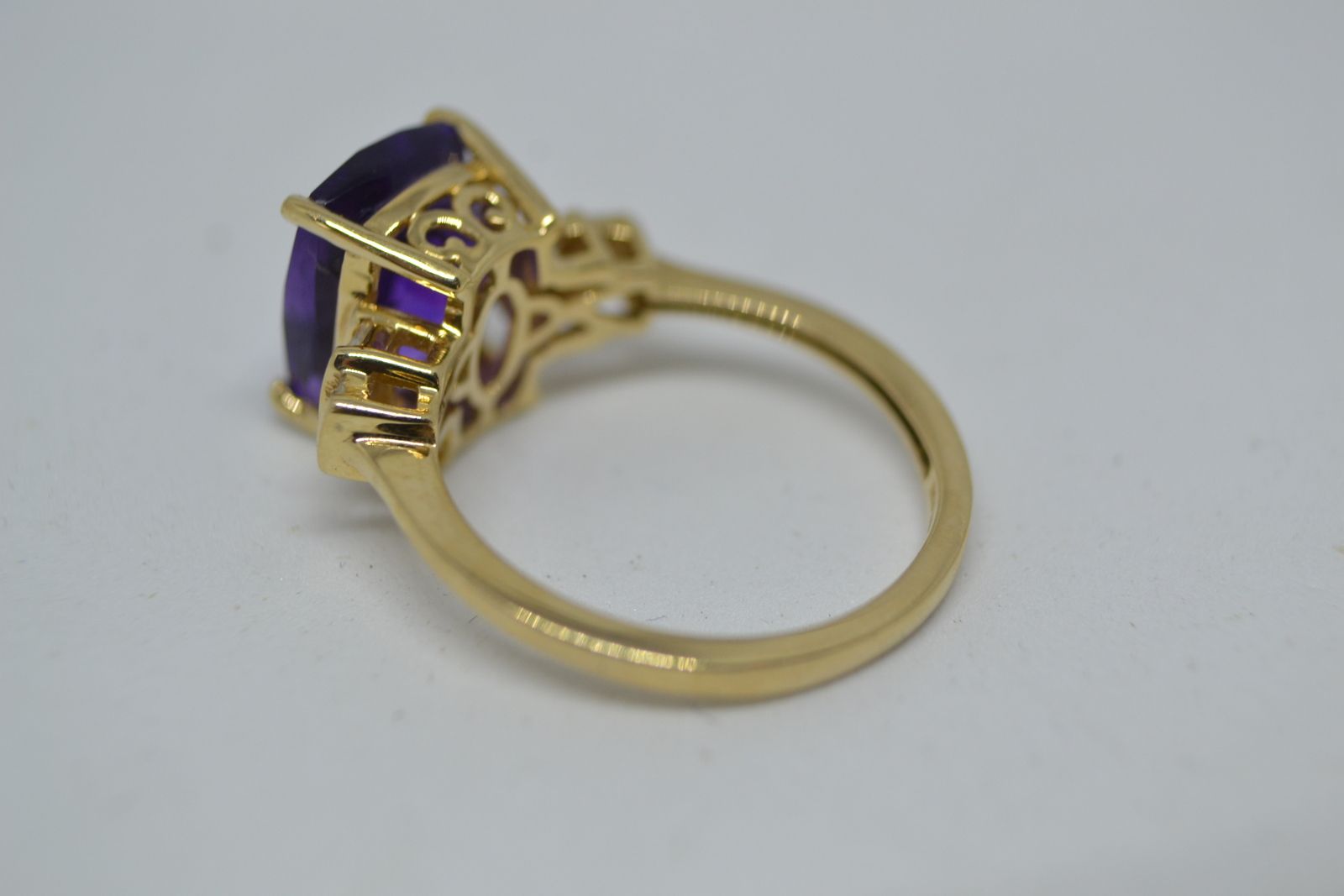 A 9 ct Cushion Cut Amethyst And Diamond Ring