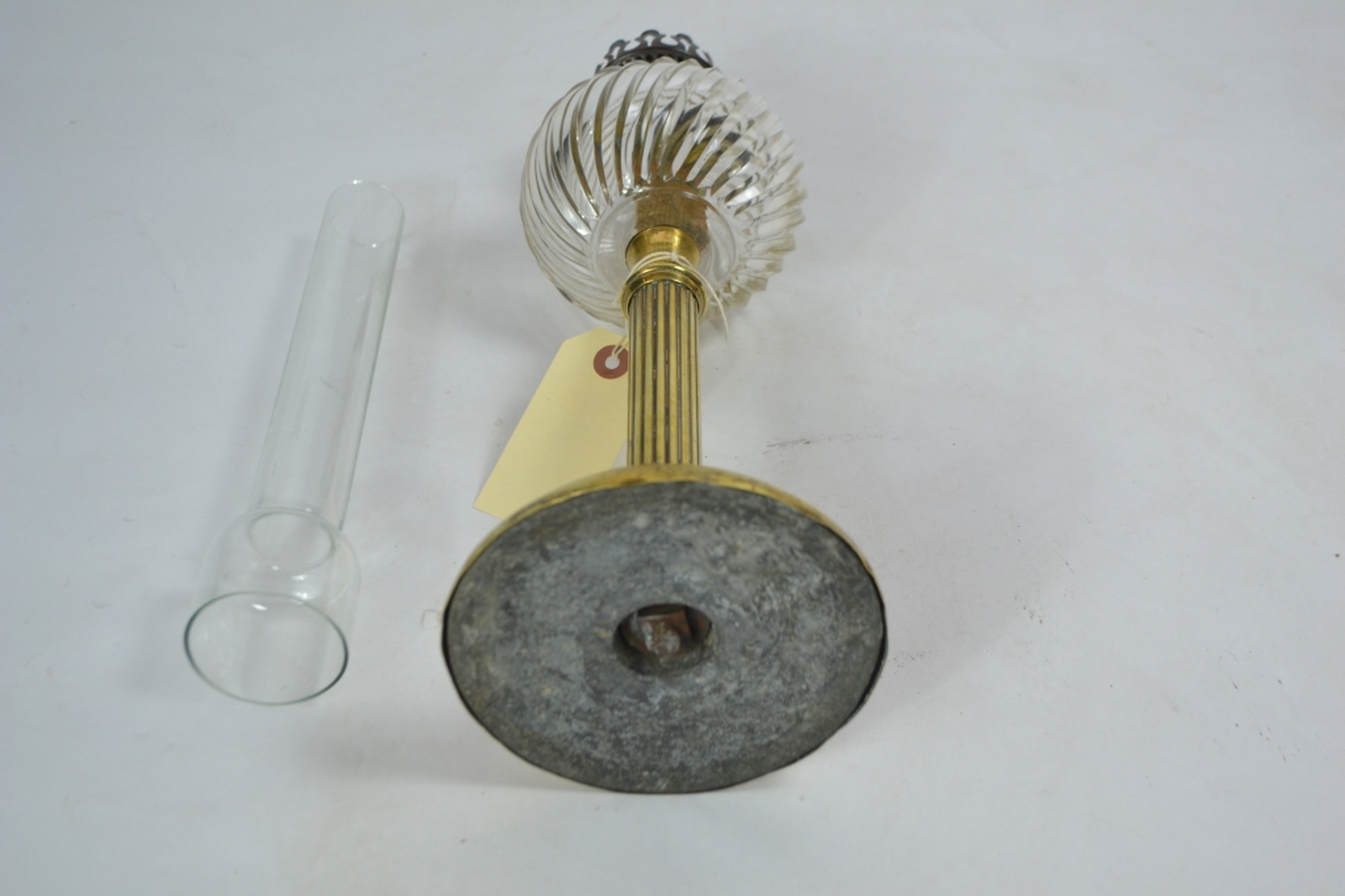 French Brass Oil Lamp with Clear Glass Reservoir