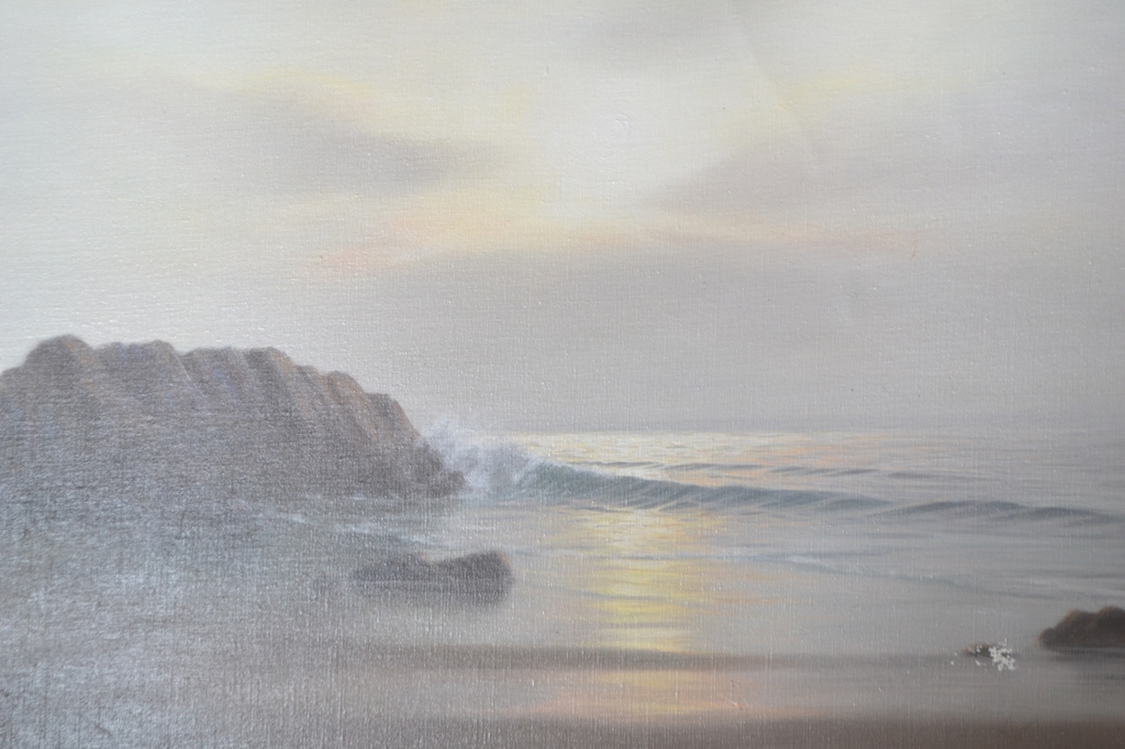 Oil painting of a remote cove by A Finlay