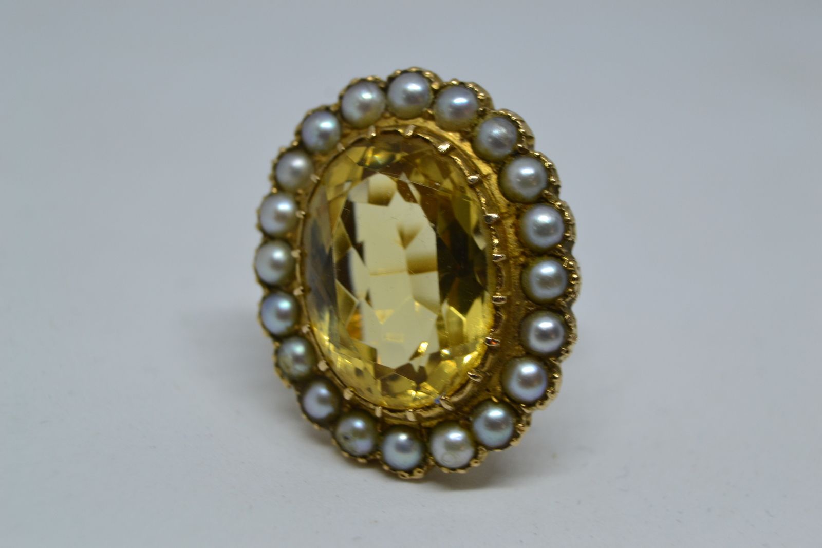 9ct Gold Citreen And Split Pearl Cluster Ring