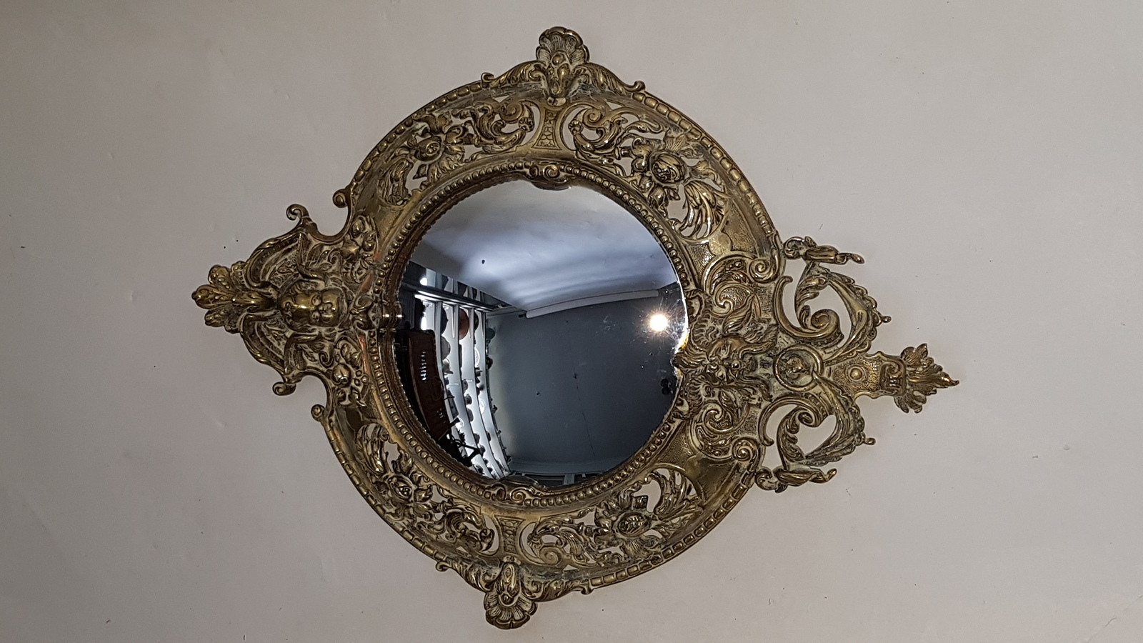 19th century Cast Brass Convex Wall Mirror