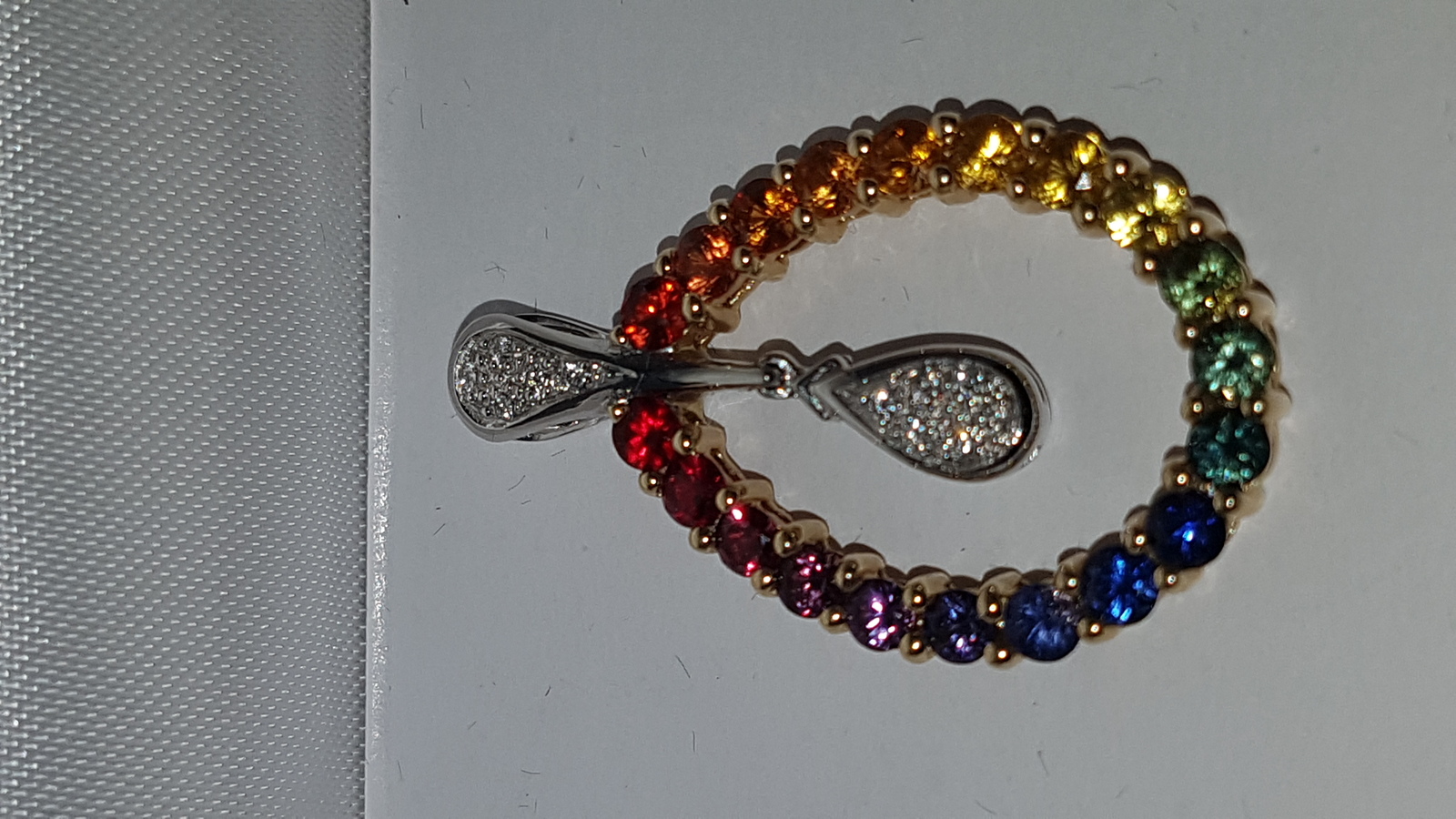 14 ct Gold Multi-Coloured Sapphire And Diamond Pendant