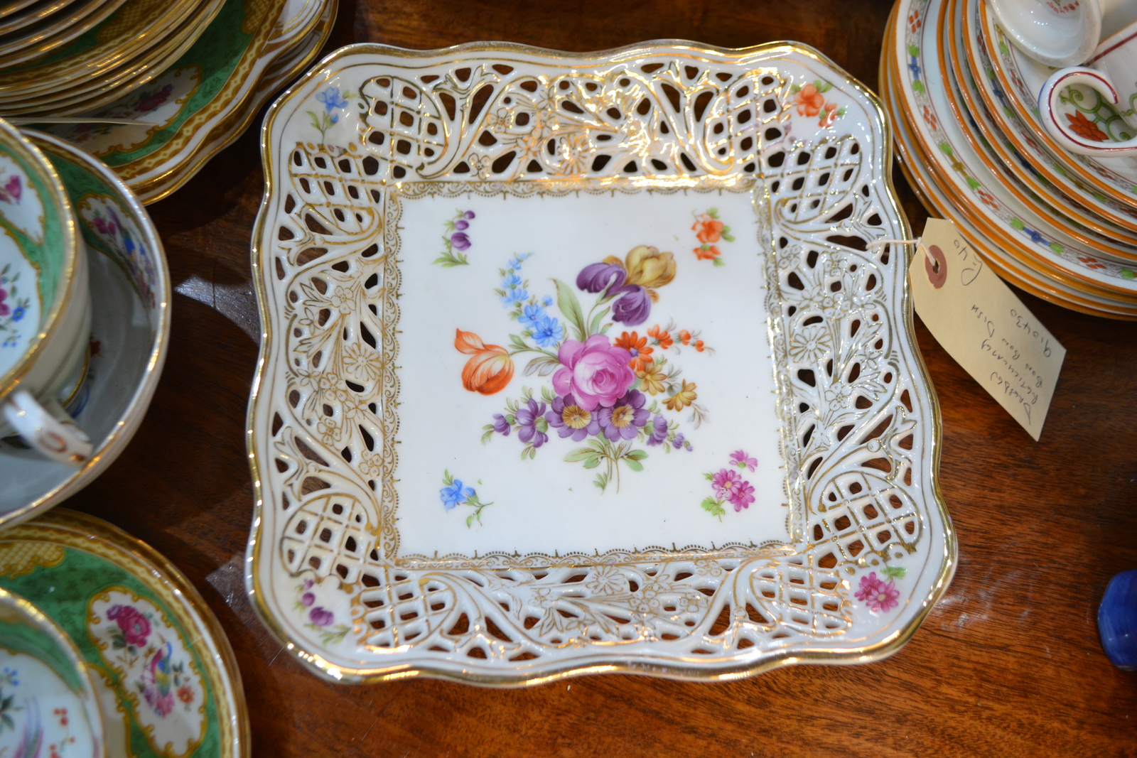 Dresden Flowers reticulated 8inch Bon Bon dish