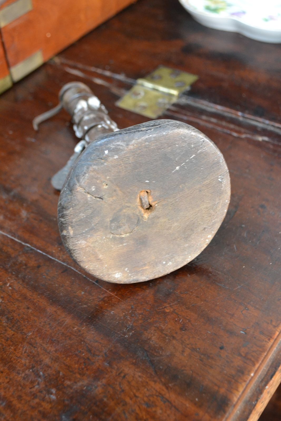 18th century French adjustable candle holder on wooden base