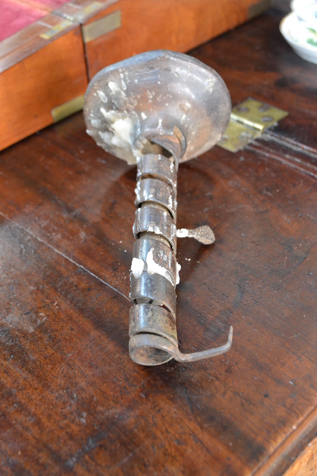 18th century French adjustable candle holder on wooden base