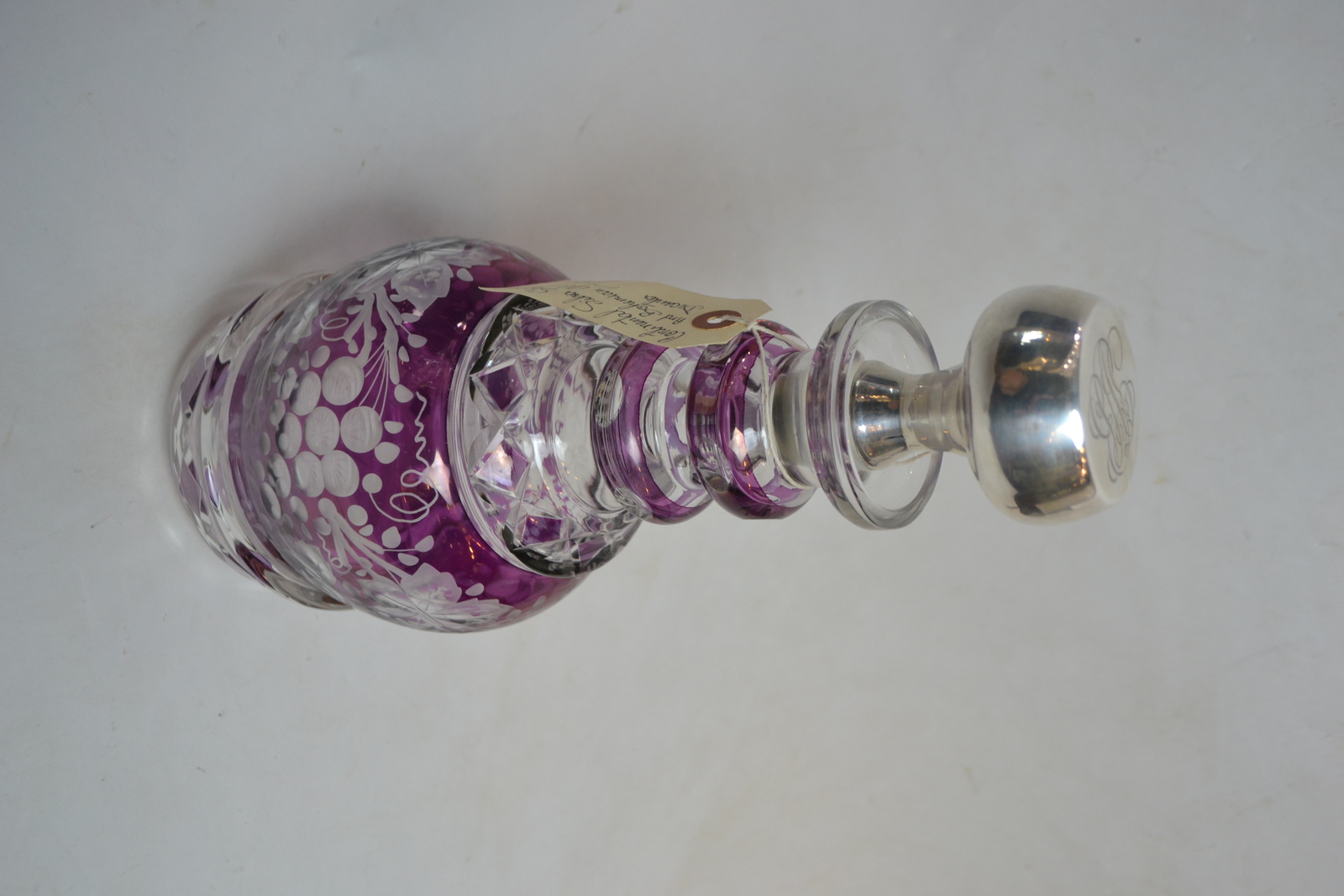 Continental silver and Bohemian glass Decanter with purple glass overlay