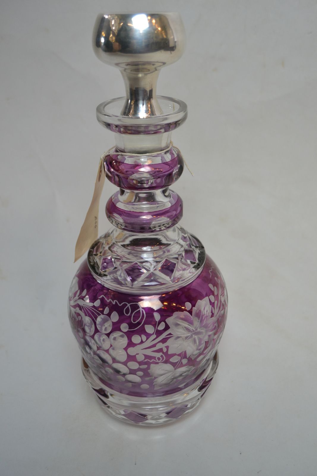 Continental silver and Bohemian glass Decanter with purple glass overlay