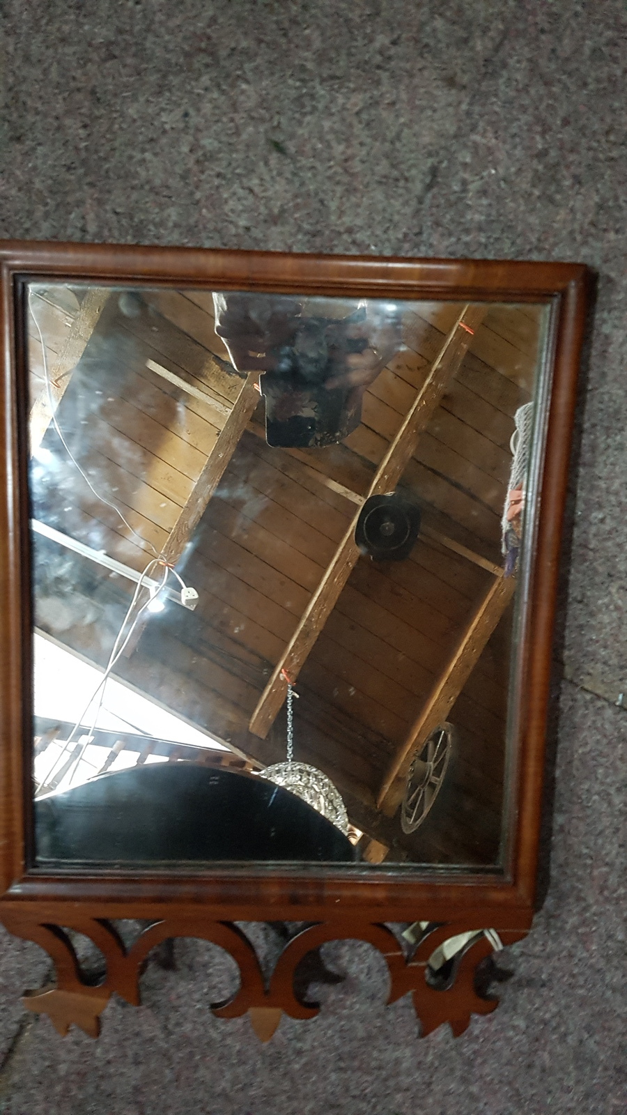 Small 19th C. Mahogany Fretwork Wall Mirror.