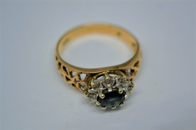 A 9ct Gold Sapphire and Diamond Ring.
